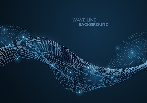 Futuristic abstract wave dot gradient line and illuminated light ball template background.