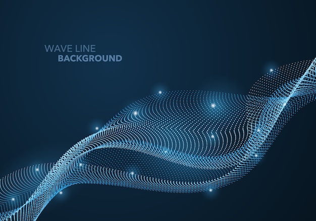 Vector futuristic abstract wave dot gradient line and illuminated light ball template background.