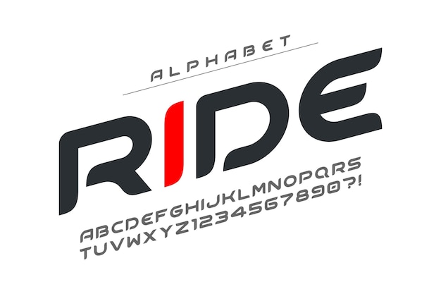 Futuristic alphabet design, typeface, letters and numbers.