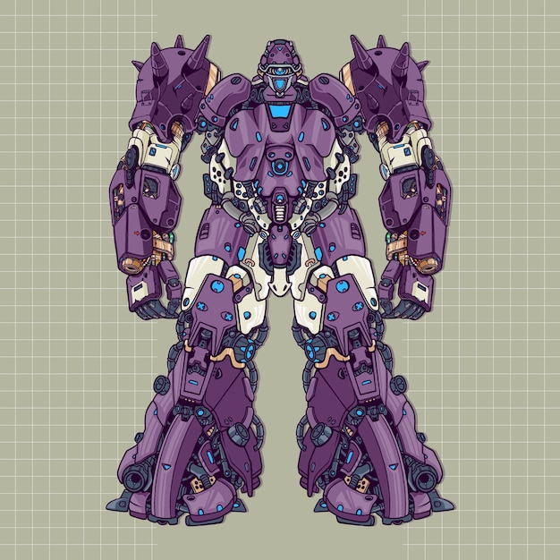 Vector futuristic anime mecha robot builded by head arm body leg weapon illustration premium vector