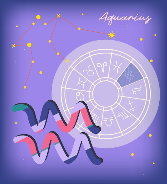 Futuristic Aquarius zodiac sign on light purple background Glowing low polygonal design vector Constellation of aquarius calendar design