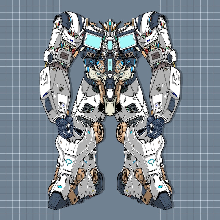 Vector futuristic army giant mecha robot body leg weapon illustration premium vector