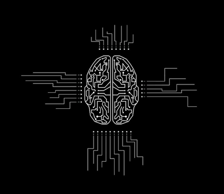 Vector futuristic artificial intelligence brain on digital circuit background
