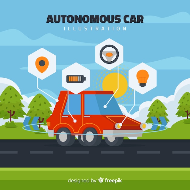 Futuristic autonomous car with flat design