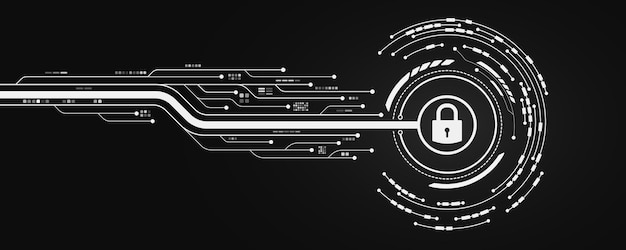 Футуристический фон для разблокировки системы пользовательского интерфейса Сканирование блокировки с помощью цифрового круга HUD и платки с схемами Безопасность данных Кнопка сенсорного экрана для пользовательского Интерфейса Векторная иллюстрация