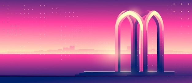 Futuristic background with arabic arch