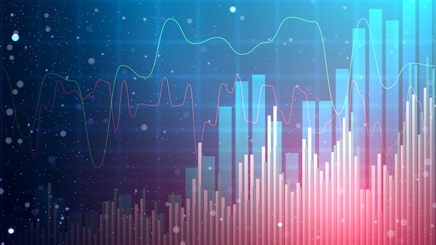 Футуристические обои гистограммы с красными и зелеными линиями тренда Цифровой дисплей фондового рынка