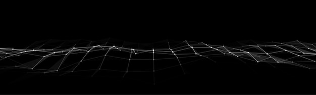 Futuristic black moving wave Digital background with particles and lines Big data visualization Vector illustration