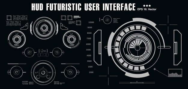 Vector futuristic black and white hud virtual touch user interface in flat design virtual reality technology screen target