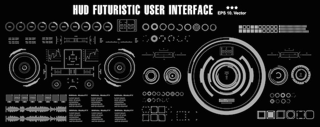 Futuristic black and white HUD virtual touch user interface in flat design virtual reality technology screen target