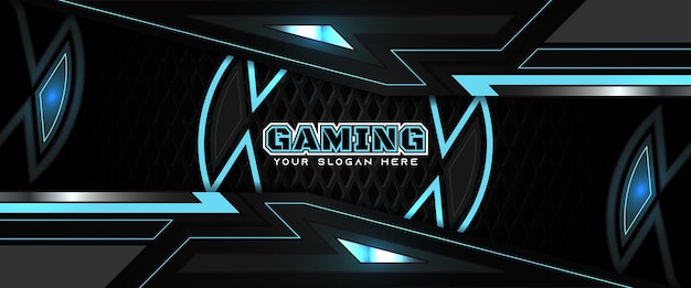 Futuristic blue and black gaming header social media banner template