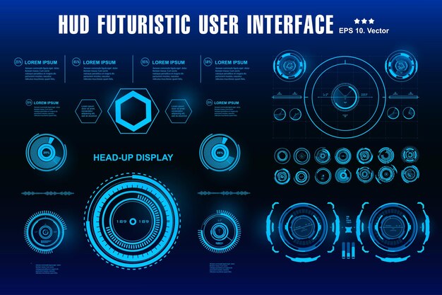 未来的な青い仮想グラフィックタッチユーザーインターフェイスHUDダッシュボードディスプレイ仮想現実技術画面