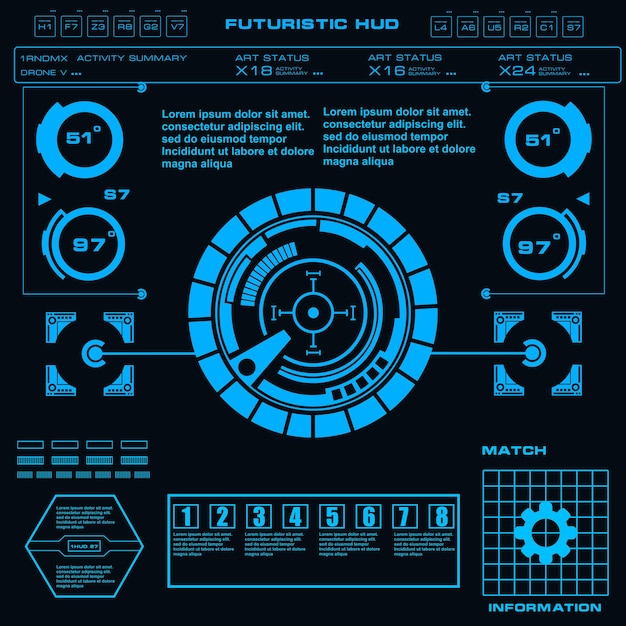 Футуристический синий виртуальный графический сенсорный пользовательский интерфейс