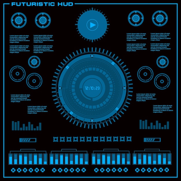 Футуристический синий виртуальный графический сенсорный пользовательский интерфейс