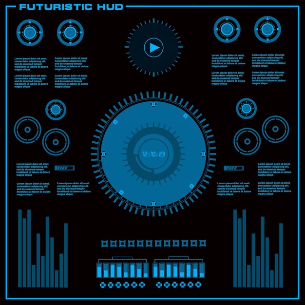 Vettore interfaccia utente futuristica di tocco grafico virtuale blu