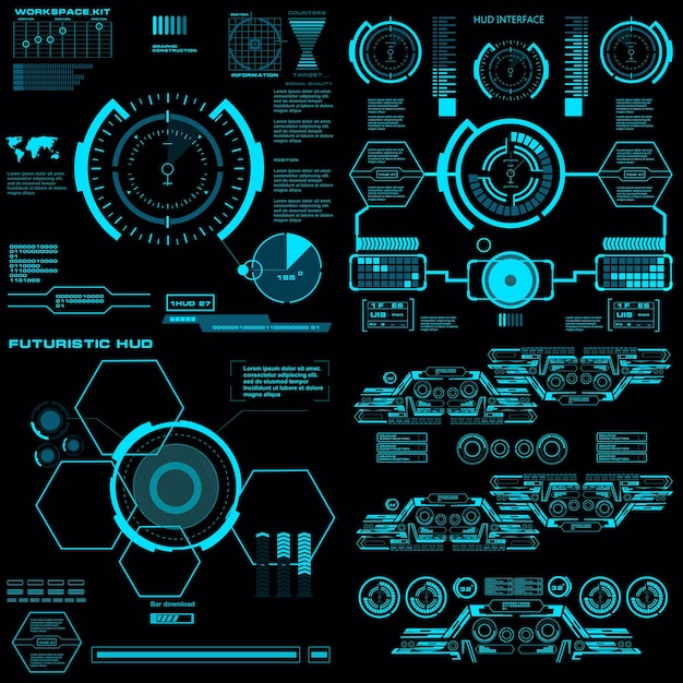 Футуристический синий виртуальный графический сенсорный пользовательский интерфейс