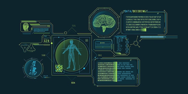 Futuristic brain research program interface with data decoding