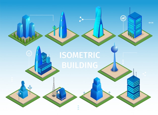 Set di edifici futuristici. oggetti 3d smart city