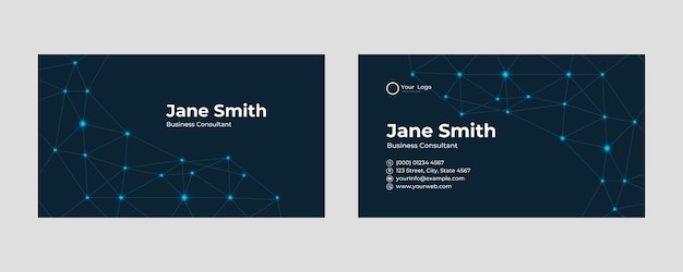 Futuristic business card design. Modern shape with abstract game and technology concept. Luxury dark gradient background. Vector illustration print template