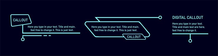 Vector futuristic callouts titles. info boxes, digital information labels, modern description banner.