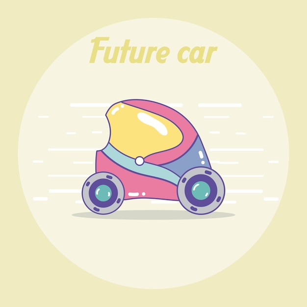 Futuristic car cartoon over colorful background