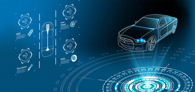 Вектор Футуристическое сканирование автосервиса и анализ автоданных интеллектуальный автомобильный баннер
