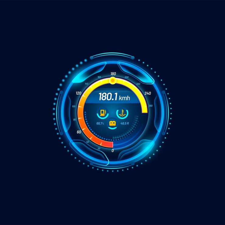 Vector futuristic car speedometer boost gauge neon dial