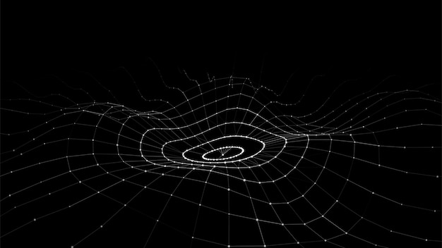 Futuristic circle wave vector dark cyberspace abstract music sound wave with dots white moving particles on a black background