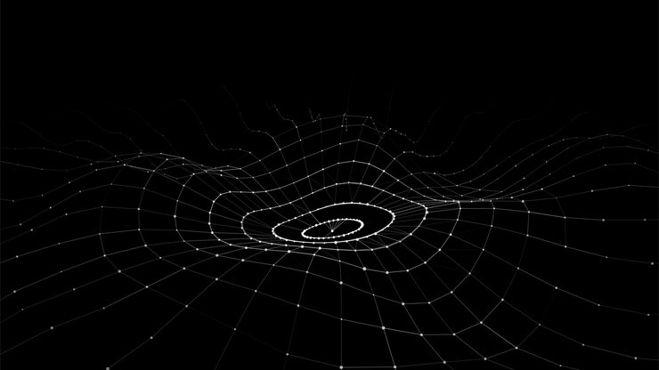 Vector futuristic circle wave vector dark cyberspace abstract music sound wave with dots white moving particles on a black background