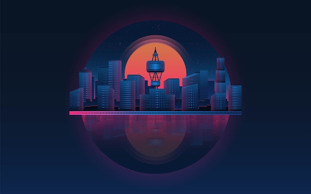 Paesaggio futuristico della città con il tramonto concetto di tema futuro