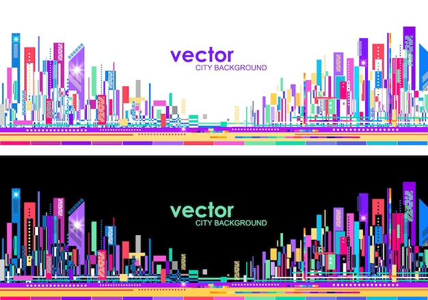 Vector futuristic city skylines at day and night