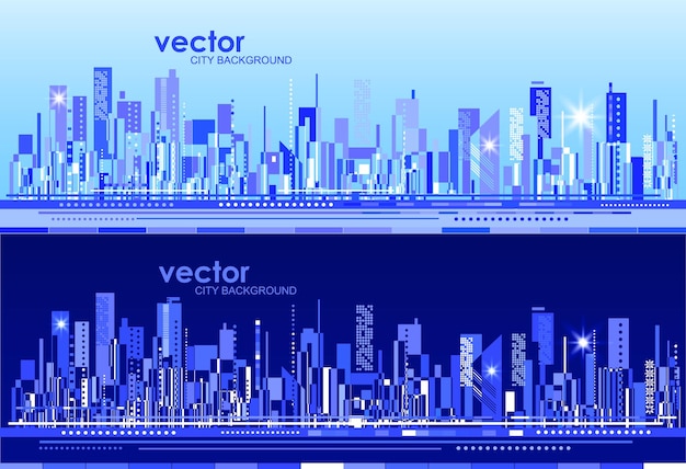 Vector futuristic city skylines at day and night