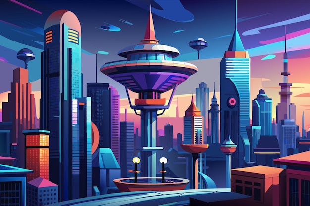 Vector a futuristic cityscape with towering skyscrapers in 3d illustration