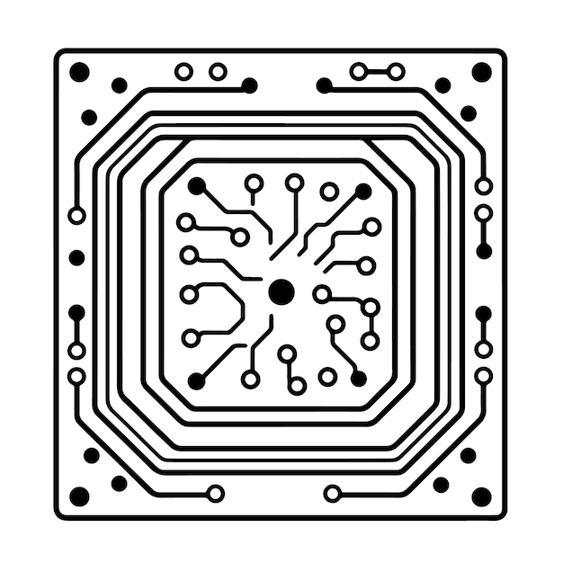 未来的なコンピュータチップの回路板の概要アイコンをベクトル形式で