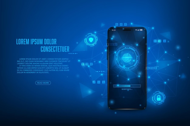 Futuristic concept smartphone security fingerprint scanning Technology abstract blue background