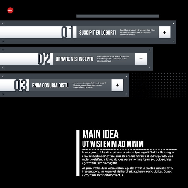 Futuristic corporate chart template on black background. Useful for presentations and marketing media.