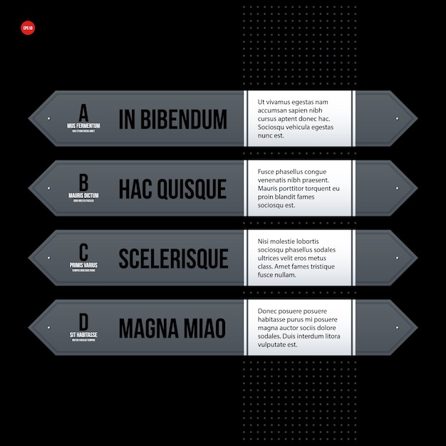 Menu aziendale futuristico / modello di elenco su sfondo nero. utile per presentazioni, pubblicità o web design.