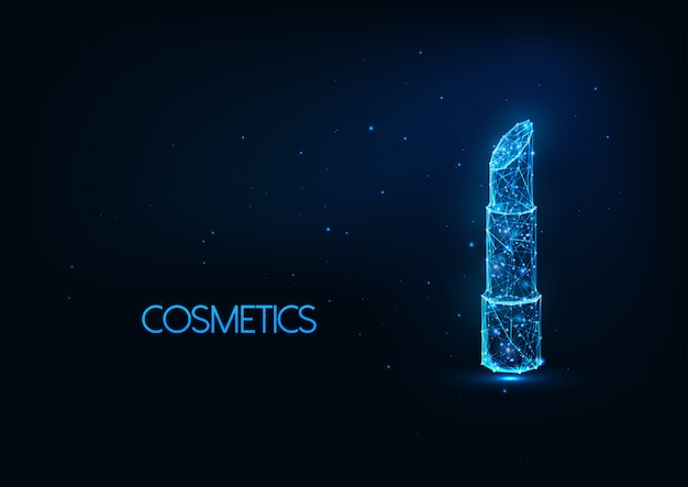 Futuristic cosmetics illustratation with glowing polygonal lipstick