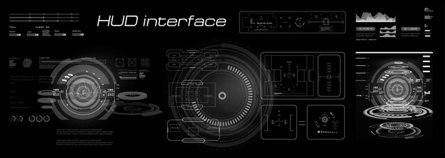 フューチュリスティックなサイバーパネル - ナビゲーションデバイスと視点を焦点にした自動ターゲティングシステム - HUD