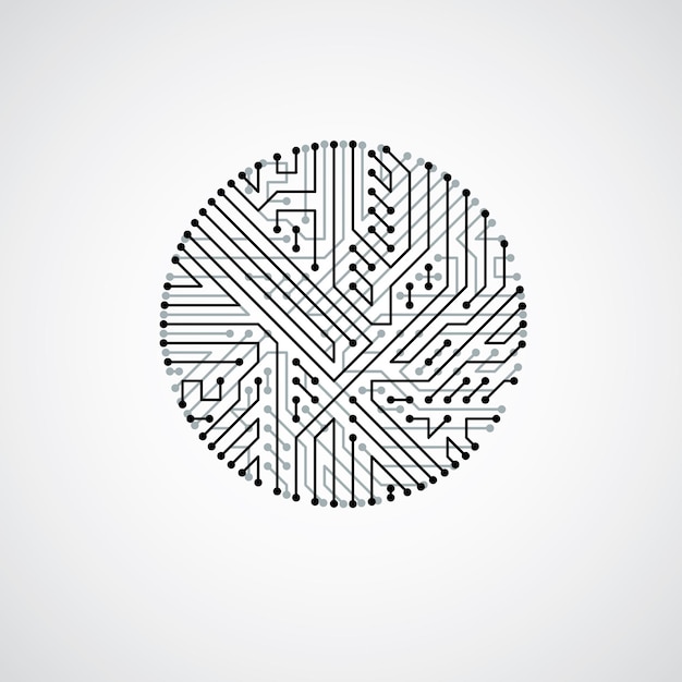 Futuristic cybernetic scheme, vector motherboard black and white illustration. Circular element with circuit board texture.