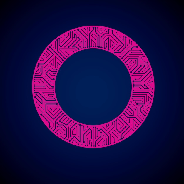 Futuristic cybernetic scheme, vector motherboard blue and magenta illustration. Circular element with circuit board texture.