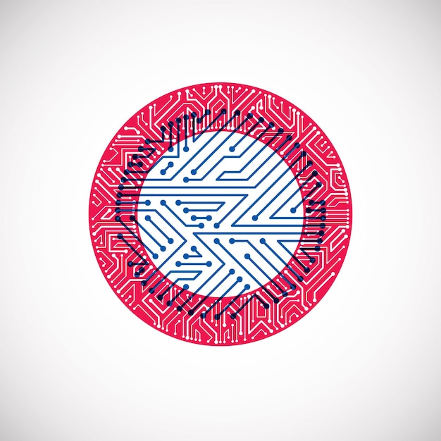 Vector futuristic cybernetic scheme, vector motherboard blue and red illustration. circular element with circuit board texture.