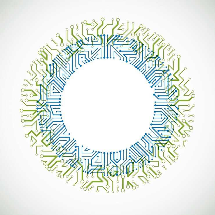 Vector futuristic cybernetic scheme, vector motherboard green and blue illustration. circular element with circuit board texture.