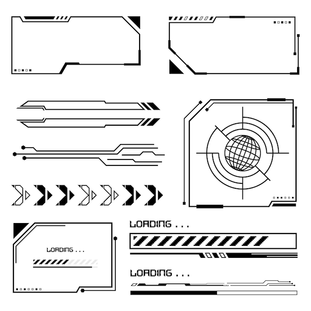 Futuristic cyberpunk interface elements for streetwear design loading display HUD Interface