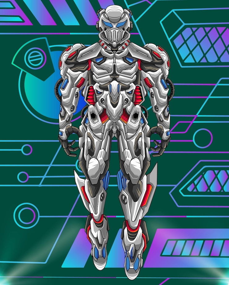 Vector futuristic cyborg vector illustration mechanical warrior cyborg character