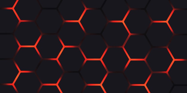 Futuristic Dark hexagonal technology abstract background, orange bright energy flashes, vector