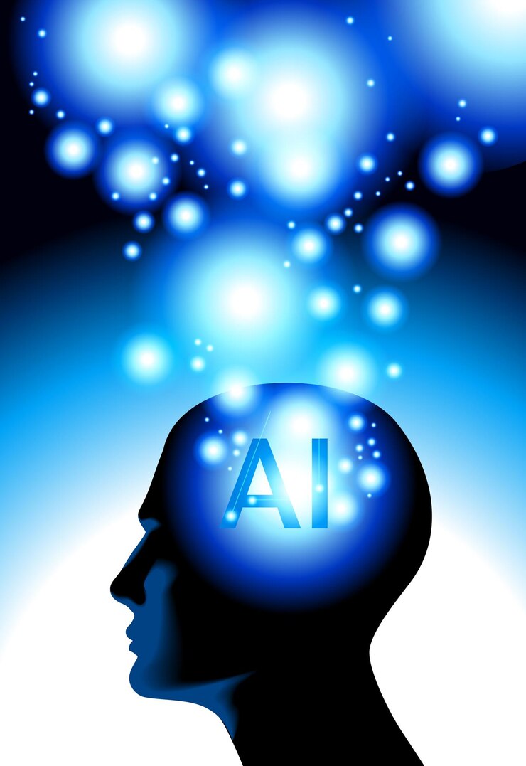 Vector futuristic design of an artificial intelligence brain with circuit board digital and technology background