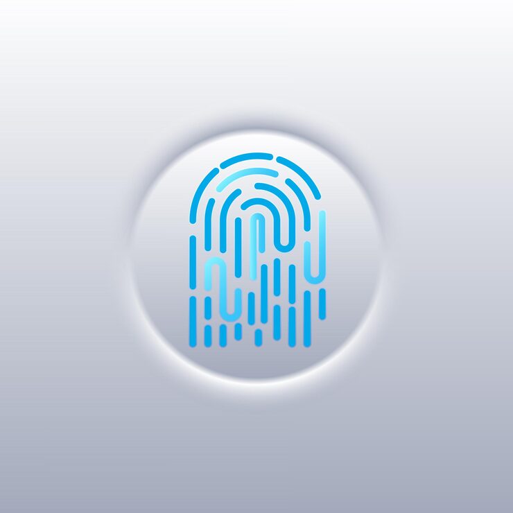 Вектор futuristic digital push button interface with fingerprint authentication wireless communication signal biometric access control and shiny vector technology icon design for privacy security