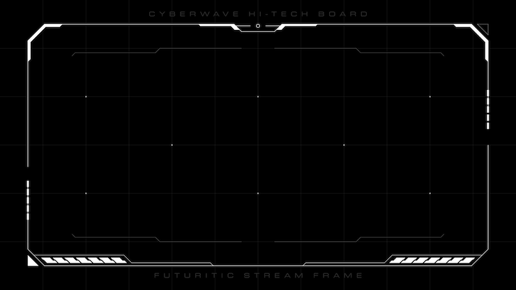 Vector futuristic digital stream frame design on black background cyberpunk overlay screen template with white lines