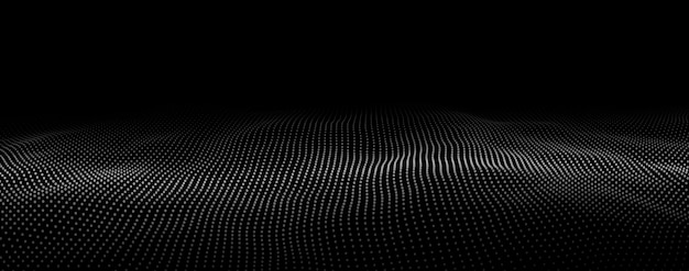 Futuristic digital wave Dark cyberspace Abstract vector wave with dots White moving particles on background